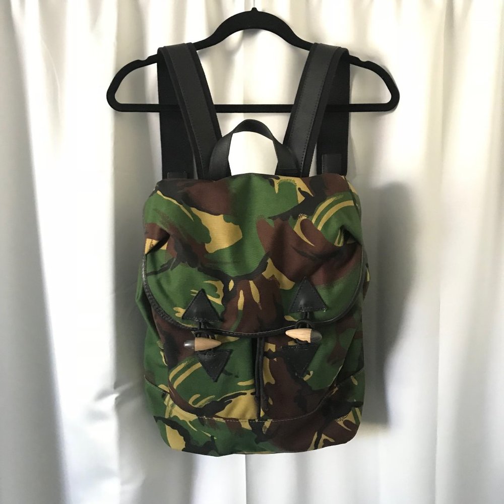 $575 John Chapman Canvas & Leather Camo Backpack